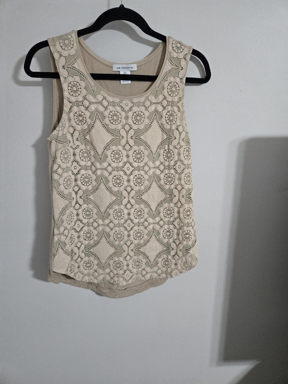 Liz Claiborne Cream Crochet-Detail Sleeveless Camisole